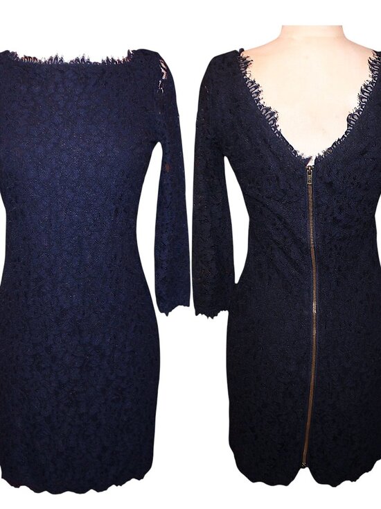 Diane Von Furstenberg Dresses & Skirts - DVF Diane von Furstenberg Zarita Navy Blue Lace Dress Sz 4